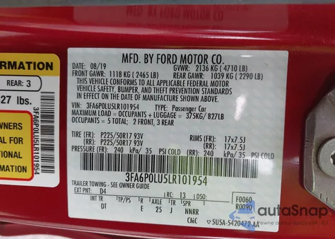 2020 Ford Fusion Hybrid Se from USA, damaged, VIN 3FA6P0LU5LR101954